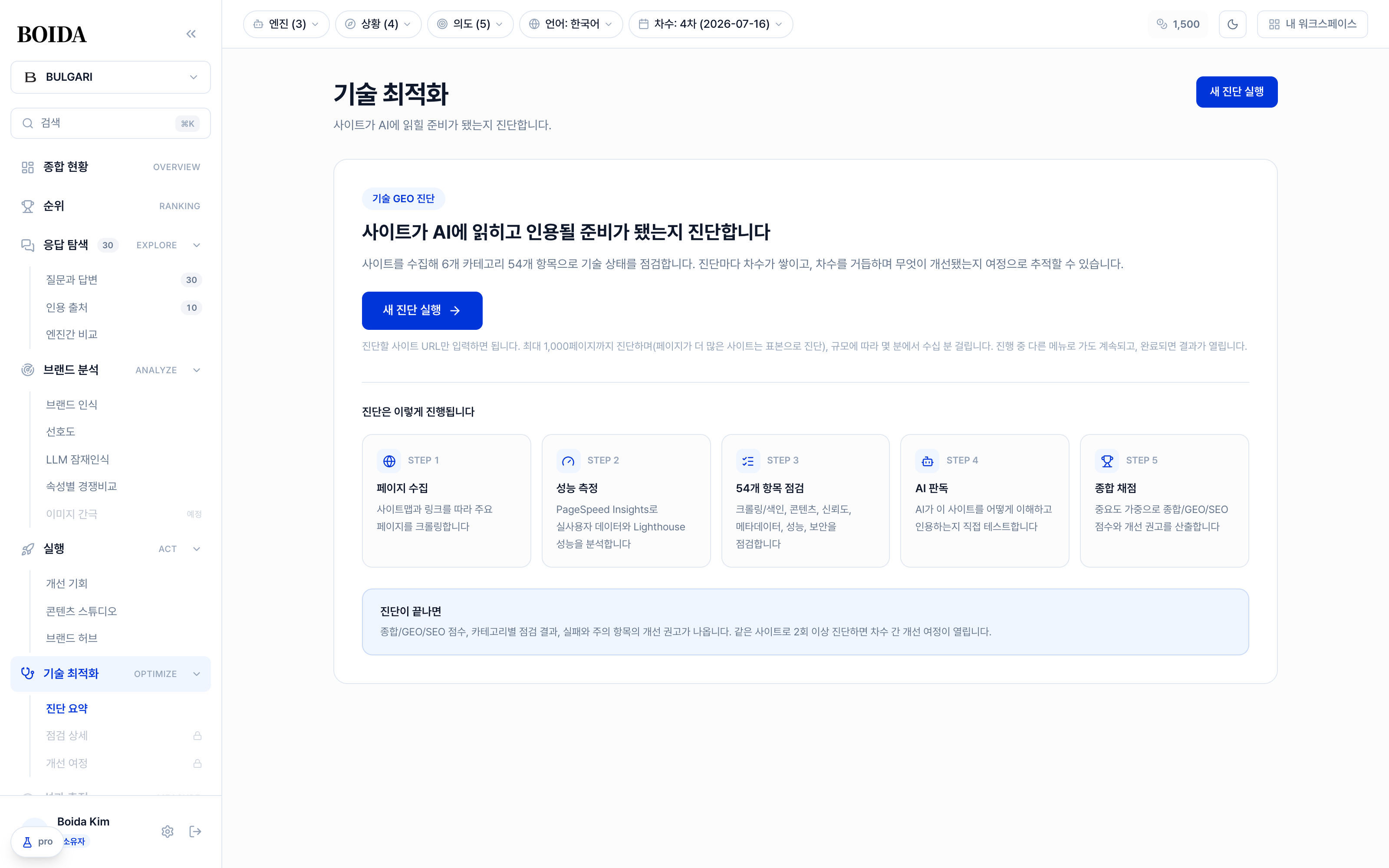 기술 GEO 진단 화면